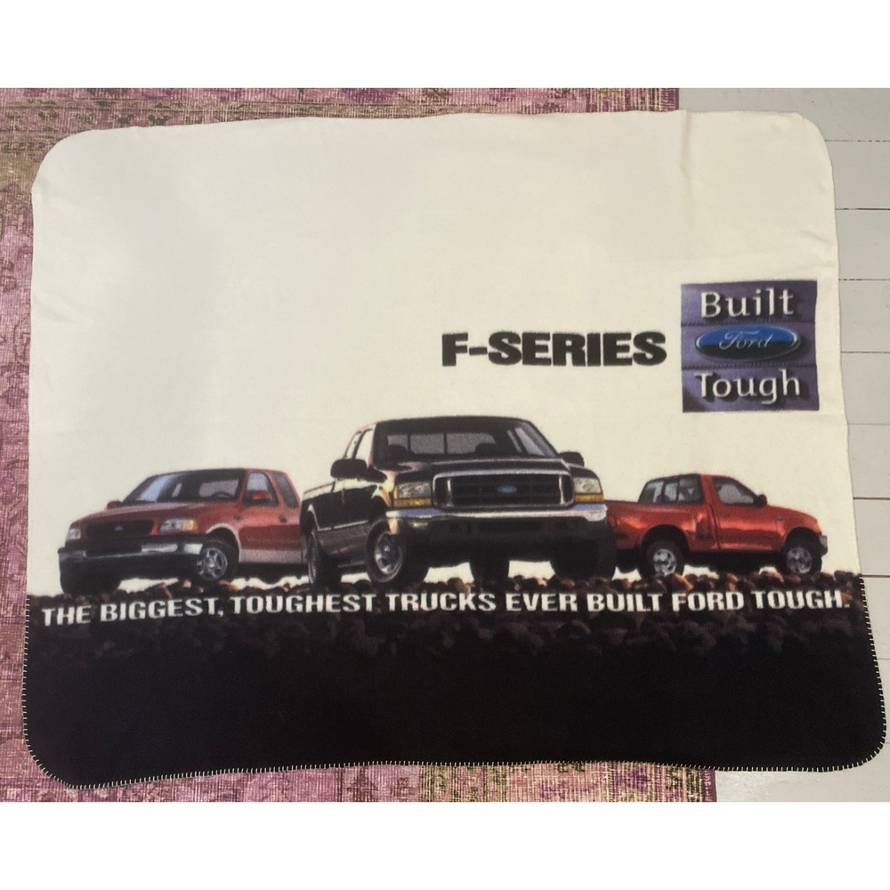 Vintage Built Ford Tough F-Series Blanket Throw Trucks Advertising 100% Fleece